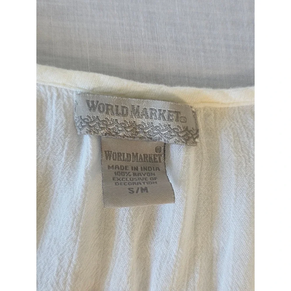 World Market Blouse Crochet Lace Boho Bell Sleeve S/M Ivory Peasant‎ Top